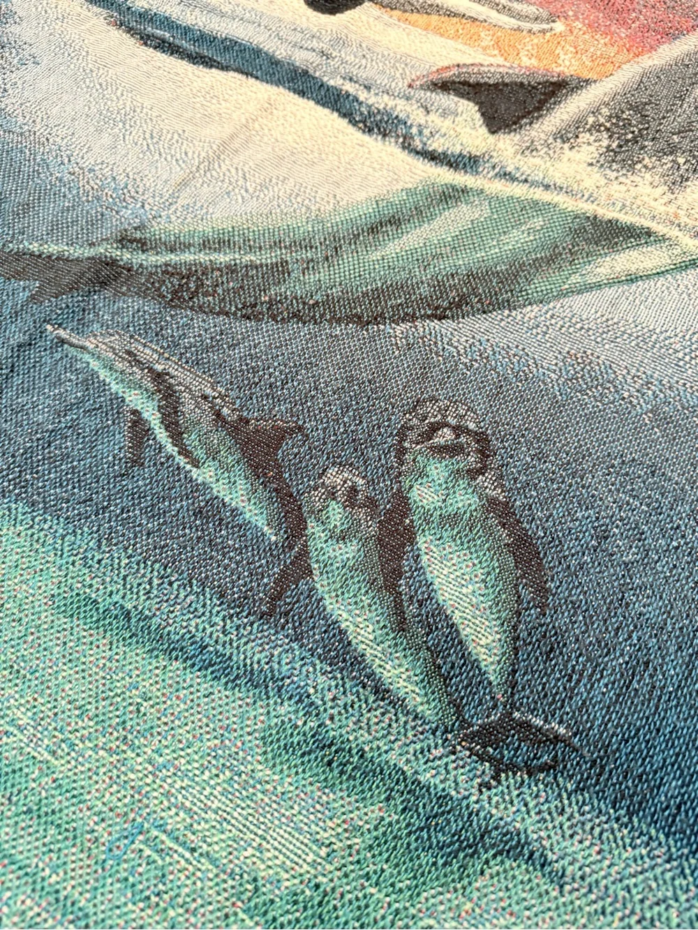 Vintage tapestry Dolphin Coastal Throw Blanket - Teal & Blue 54x48